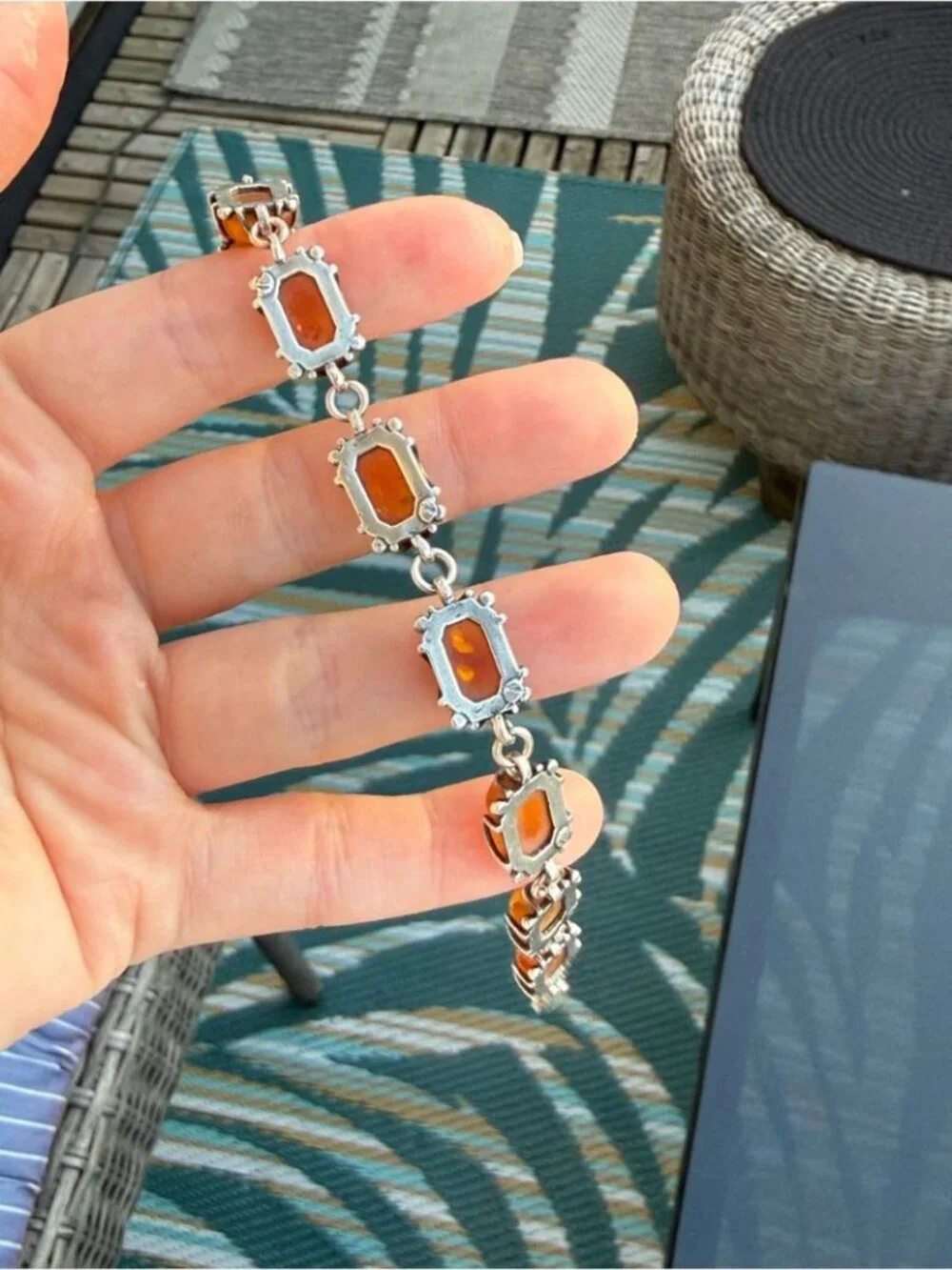 Sterling Silver 925 Amber Link Bracelet 7 inches Beautiful